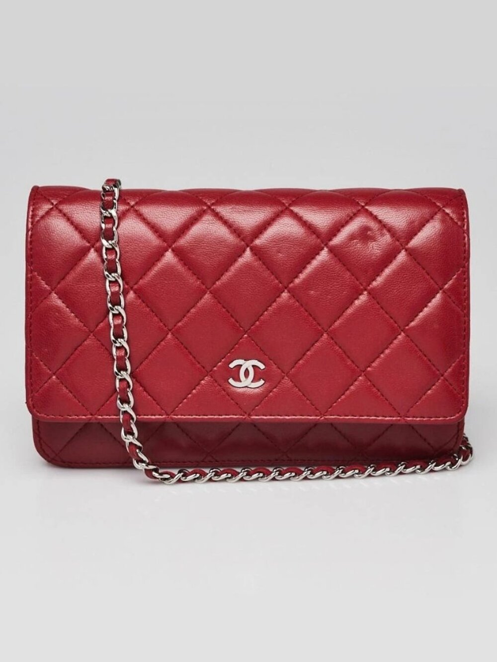 Chanel Red Quilted Lambskin Leather Classic WOC Clutch Bag